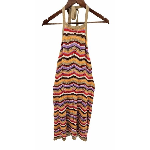 SO Goods for Life Midi Sweater Halter Dress Women Sz M Crochet Brown Orange Fall - Picture 1 of 9